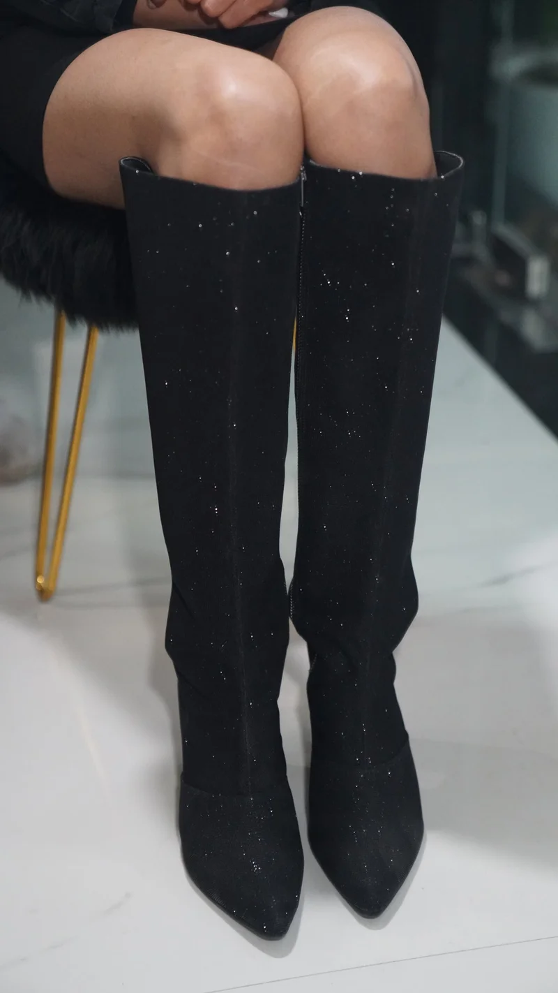 Snowflake Luxe Style Black Boots for Women 3 Inch Heel