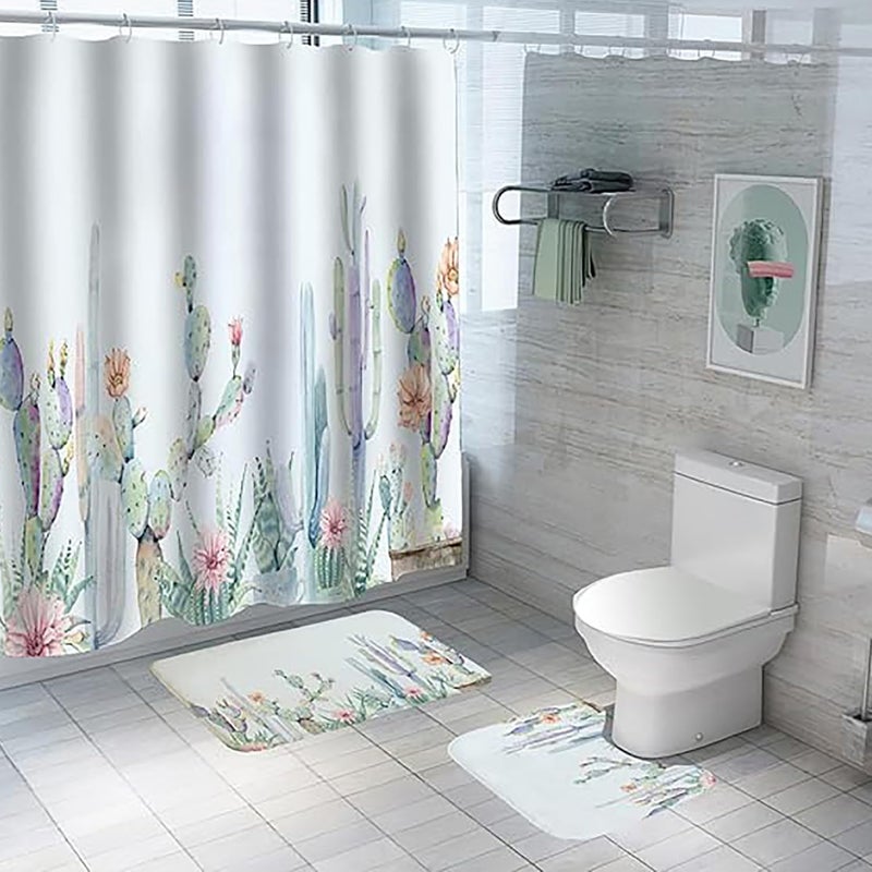 Kuber Industries Shower Curtain & Bathmat Set | Non-Slip Bath mats for Bathroom | Easy-Slide Curtains | Polyester Curtain or Bathmat for Bath Décor | YF141-3T | 3 Pcs Set | Multicolor - Image 1