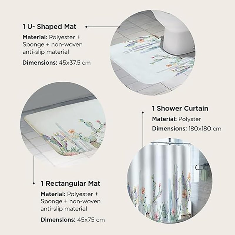 Kuber Industries Shower Curtain & Bathmat Set | Non-Slip Bath mats for Bathroom | Easy-Slide Curtains | Polyester Curtain or Bathmat for Bath Décor | YF141-3T | 3 Pcs Set | Multicolor - Image 3