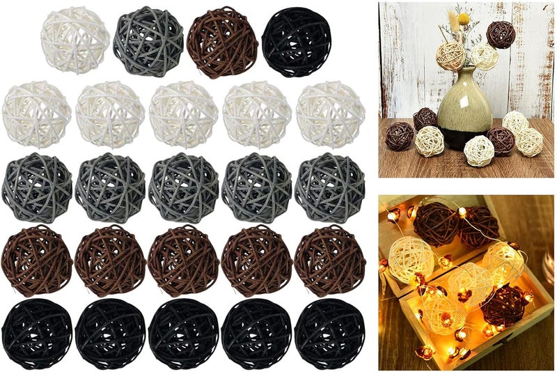 klarako24/15Pcs Natural Wicker Rattan Balls Handmade Decorative Bird Toys Wedding Party Centerpieces Christmas Home Aromatherapy Garden Florist Decors klarakoBlack Gray White 24 - Image 4