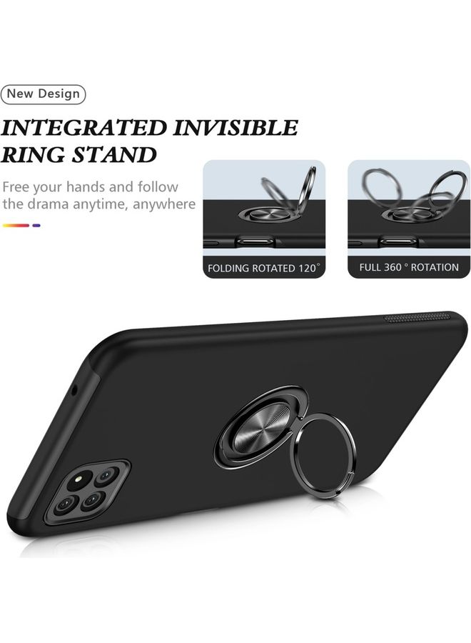 Loquat Protective Case Cover With Invisible Magnetic Ring Kickstand For Samsung Galaxy A22 5G Black - Image 2