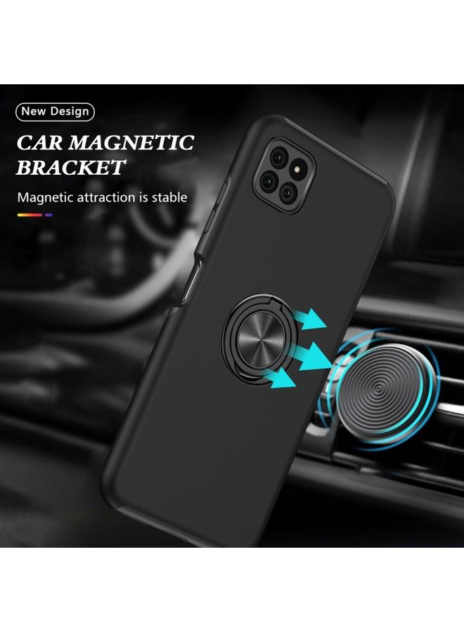 Loquat Protective Case Cover With Invisible Magnetic Ring Kickstand For Samsung Galaxy A22 5G Black - Image 3