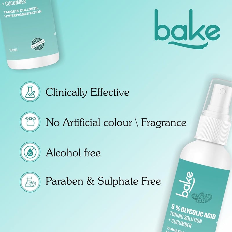 BAKE 5 Glycolic Acid Toner with Hyaluronic Acid for Pigmentation Tan Removal Pore Tightening For Combination skin Oily Acne Prone skin Glowing Brightening Skin 100ml - Image 4