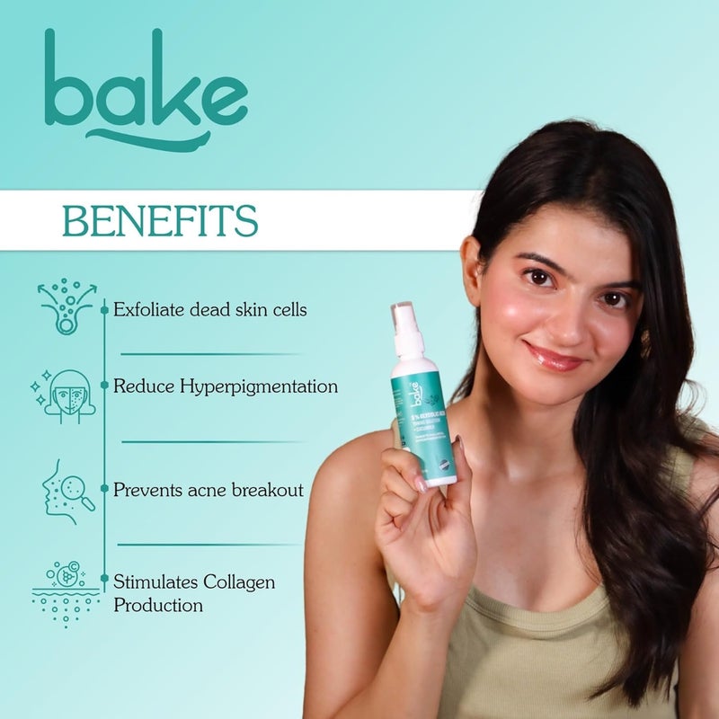 BAKE 5 Glycolic Acid Toner with Hyaluronic Acid for Pigmentation Tan Removal Pore Tightening For Combination skin Oily Acne Prone skin Glowing Brightening Skin 100ml - Image 2