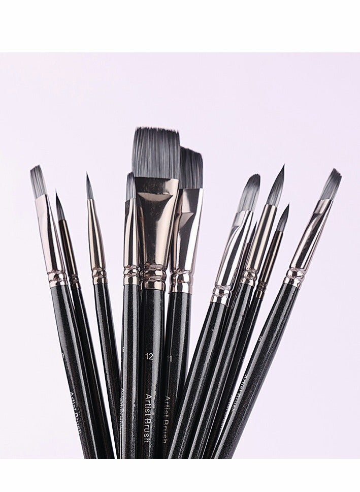 سيوسي Artist Paint Brush Set of 12 for Watercolor Acrylic Gouache Oil And Tempera Painting Multi Functional Special Shaped Brush Suit Short Pole Flat Peak Nylon Brush Acrylic Art Painting Brush Set - Image 2