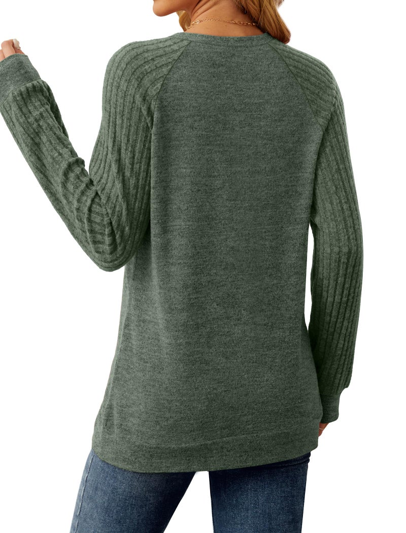 Saloogoe Womens Sweaters Long Sleeve Shirts Loose Fit Tunic Tops Dressy Ladies Business Casual Outfits 2025 Trendy Green L - Image 4