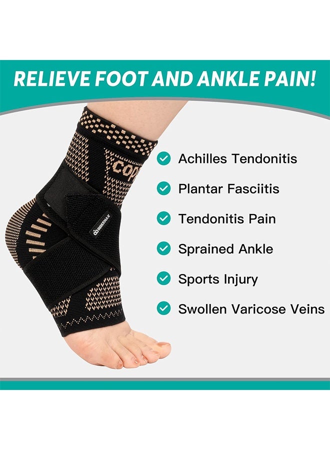 Sweet Life Ankle Brace for Women & Men, Ankle Compression Sleeve Support Copper Infused Ankle Brace for Sprained Ankle, Plantar Fasciitis Sports, Achilles Tendonitis Pain Relief, Copper Black, L  - Image 4