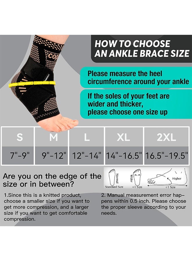 Sweet Life Ankle Brace for Women & Men, Ankle Compression Sleeve Support Copper Infused Ankle Brace for Sprained Ankle, Plantar Fasciitis Sports, Achilles Tendonitis Pain Relief, Copper Black, L  - Image 5