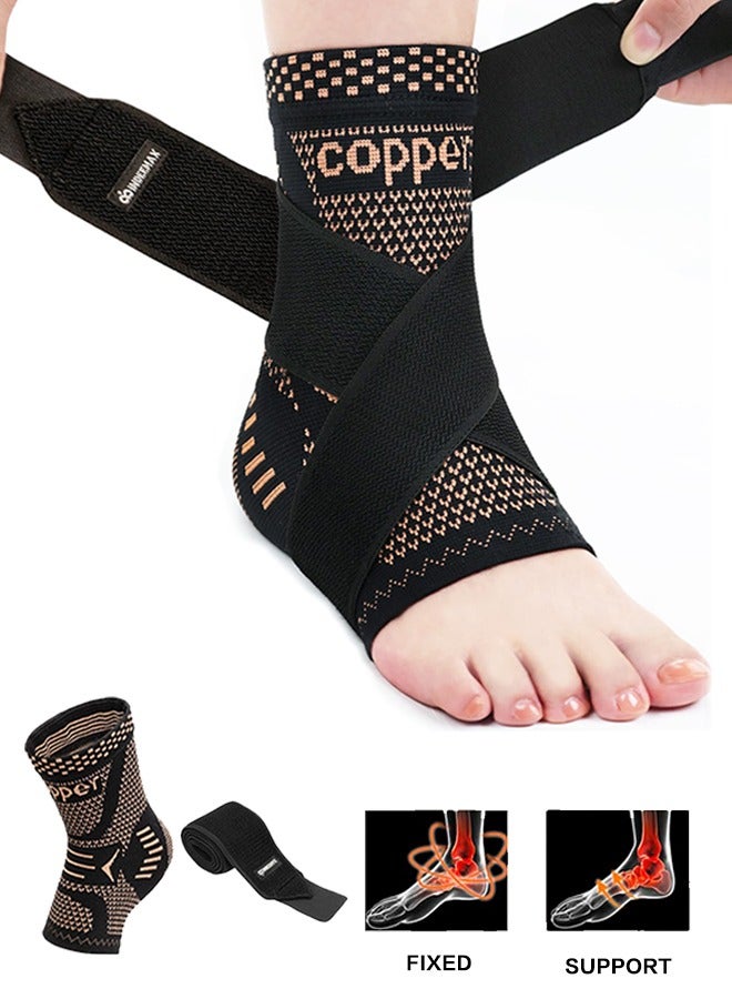 Sweet Life Ankle Brace for Women & Men, Ankle Compression Sleeve Support Copper Infused Ankle Brace for Sprained Ankle, Plantar Fasciitis Sports, Achilles Tendonitis Pain Relief, Copper Black, L  - Image 1