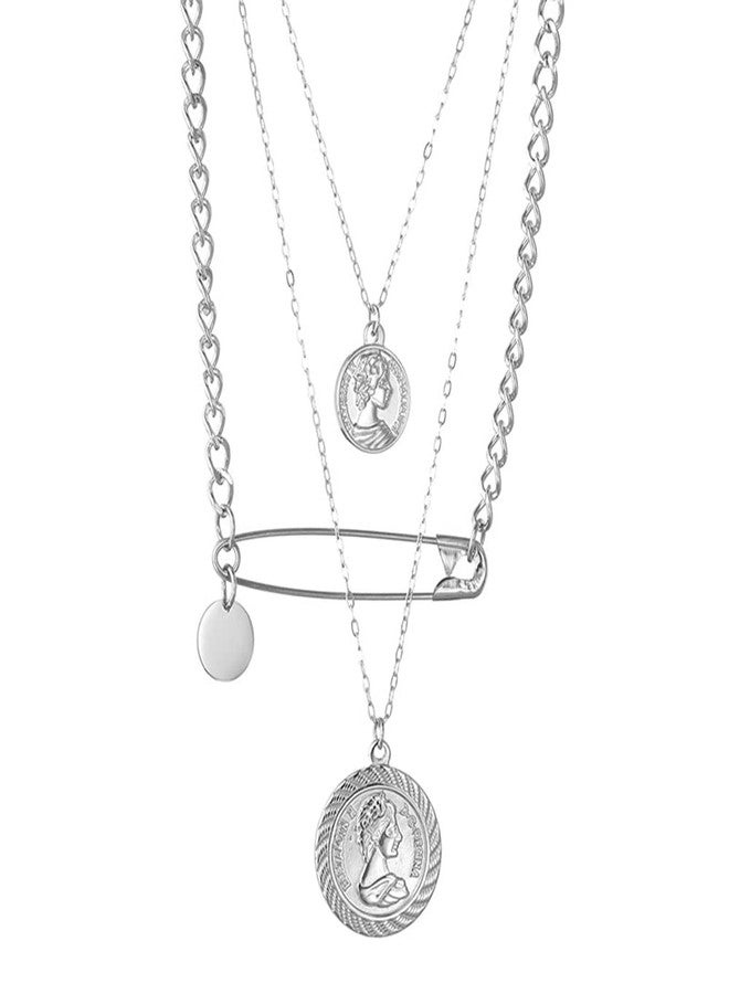 يرتير طقم مجوهرات بوهيمي من YERTTER، قلادة متعددة الطبقات على شكل مشبك ورق وعملة معدنية، مناسبة لعيد الأب، قلادة مميزة بسلسلة سميكة للنساء والرجال - Image 1