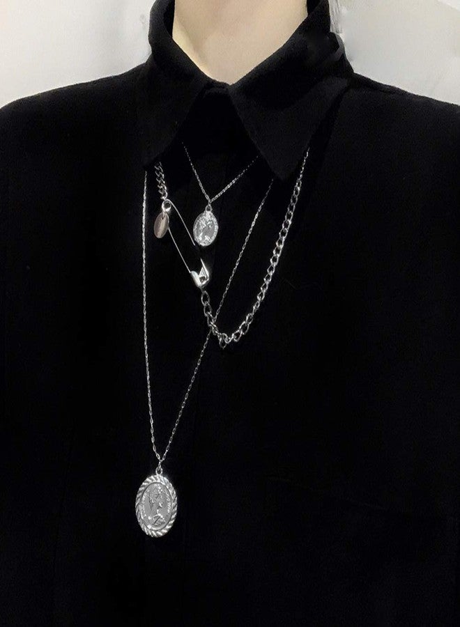 يرتير طقم مجوهرات بوهيمي من YERTTER، قلادة متعددة الطبقات على شكل مشبك ورق وعملة معدنية، مناسبة لعيد الأب، قلادة مميزة بسلسلة سميكة للنساء والرجال - Image 3