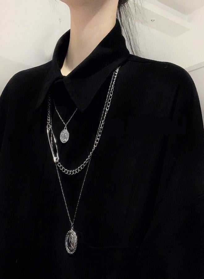 يرتير طقم مجوهرات بوهيمي من YERTTER، قلادة متعددة الطبقات على شكل مشبك ورق وعملة معدنية، مناسبة لعيد الأب، قلادة مميزة بسلسلة سميكة للنساء والرجال - Image 4