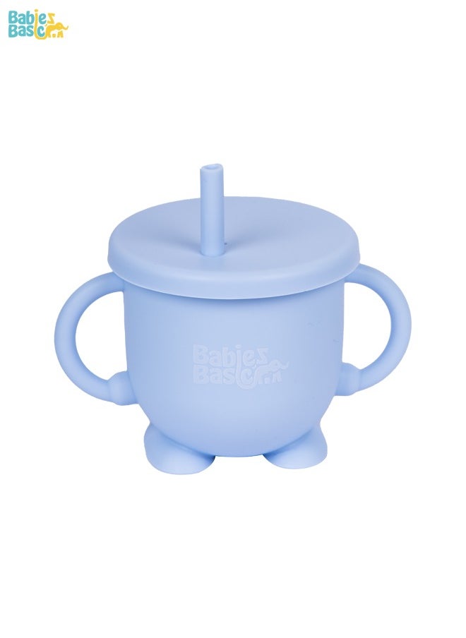 Feeding Set, 6 Piece, Silicone Set For Self Feeding, Learning & Fine Motor Skills Soft, Easy To Grip, Bib, Bowl, Plate, Mini Utensils, Spoon & 2 In 1 Cup - Blue