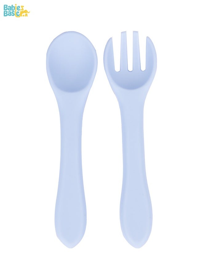 Feeding Set, 6 Piece, Silicone Set For Self Feeding, Learning & Fine Motor Skills Soft, Easy To Grip, Bib, Bowl, Plate, Mini Utensils, Spoon & 2 In 1 Cup - Blue