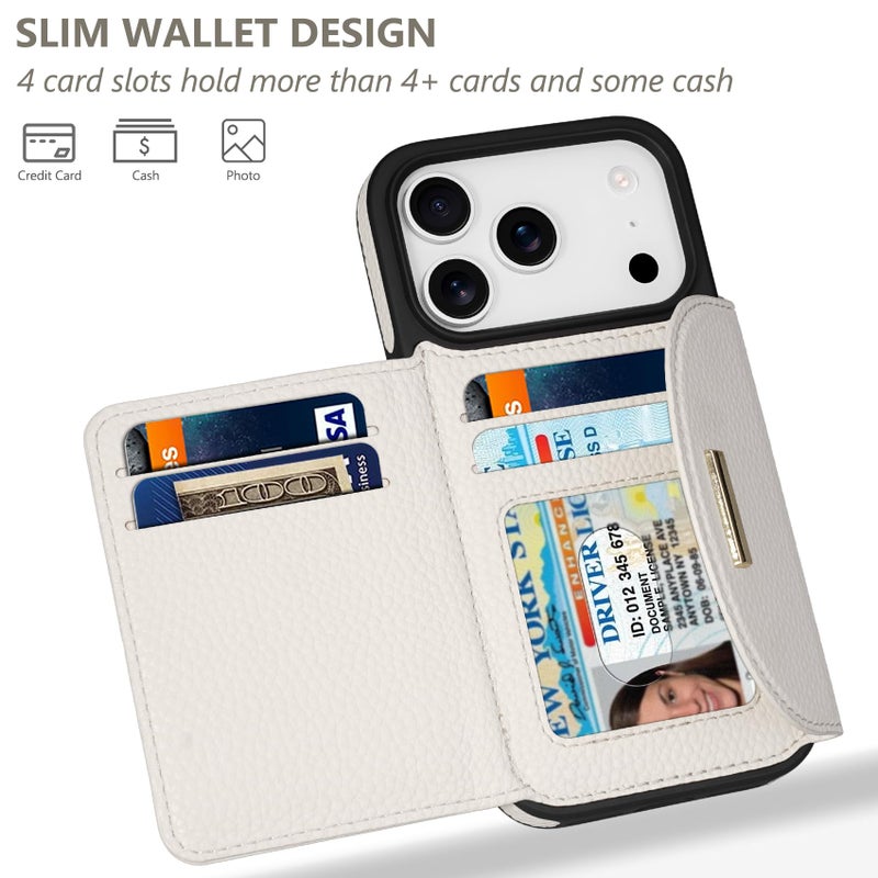 Keallce Wallet Case for iPhone 17 Pro 6.3'', Flip Case with RFID Blocking Card Holder Slots Kickstand, PU Leather Protective Folio Cover for Women, Beige - Image 2