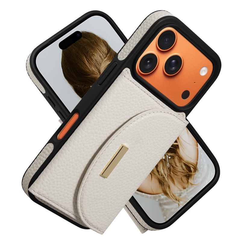 Keallce Wallet Case for iPhone 17 Pro 6.3'', Flip Case with RFID Blocking Card Holder Slots Kickstand, PU Leather Protective Folio Cover for Women, Beige - Image 1