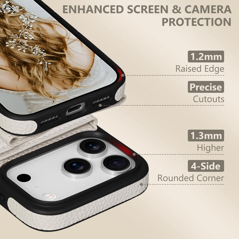 Keallce Wallet Case for iPhone 17 Pro 6.3'', Flip Case with RFID Blocking Card Holder Slots Kickstand, PU Leather Protective Folio Cover for Women, Beige - Image 3