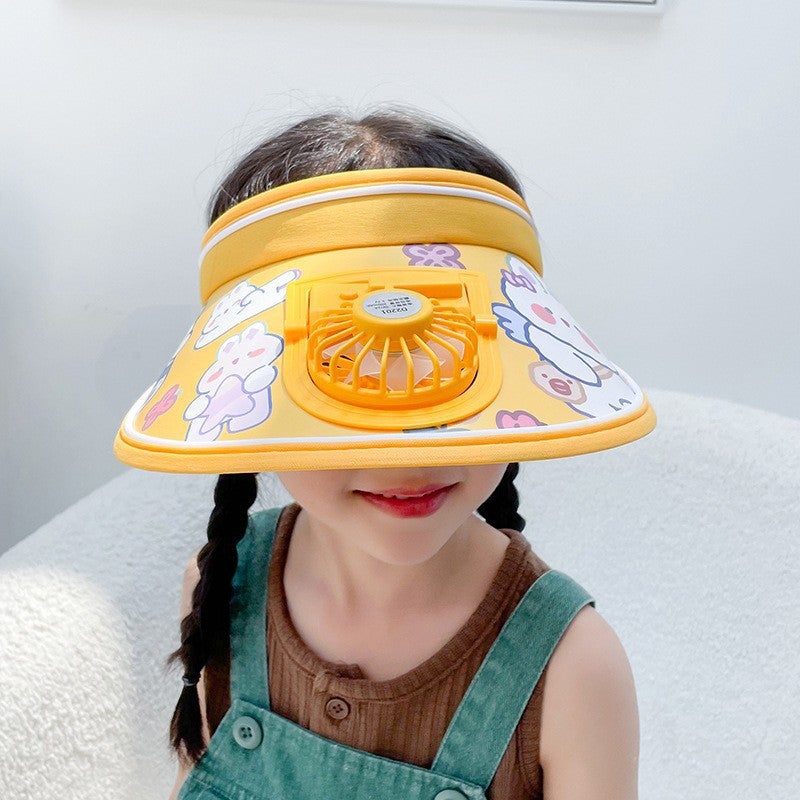 Summer Outdoor Large Palms Sunshade Umbrella Charging Fan Hat Womens Sunscreen Riding Casual Glacier Cap Breathable Printed Pink  - Image 2