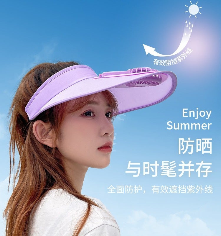 Summer Outdoor Large Palms Sunshade Umbrella Charging Fan Hat Womens Sunscreen Riding Casual Glacier Cap Breathable Printed Pink  - Image 4