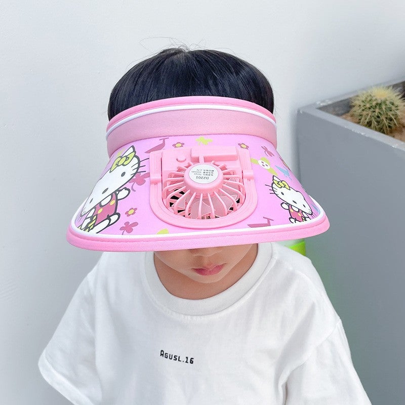 Summer Outdoor Large Palms Sunshade Umbrella Charging Fan Hat Womens Sunscreen Riding Casual Glacier Cap Breathable Printed Pink  - Image 1