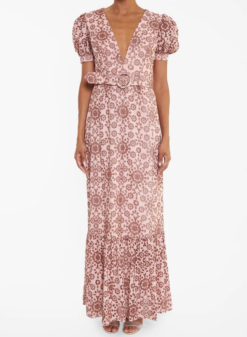 ترو ديكادينس Mariana Nude Tan Broderie Anglaise Maxi-Dress
