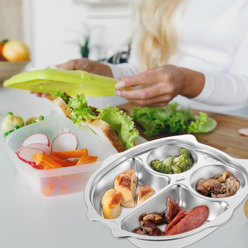 Divided Dinner Tray Stainless Steel Lunch Container Food Plate Snack Food Portion Plate - Image 1