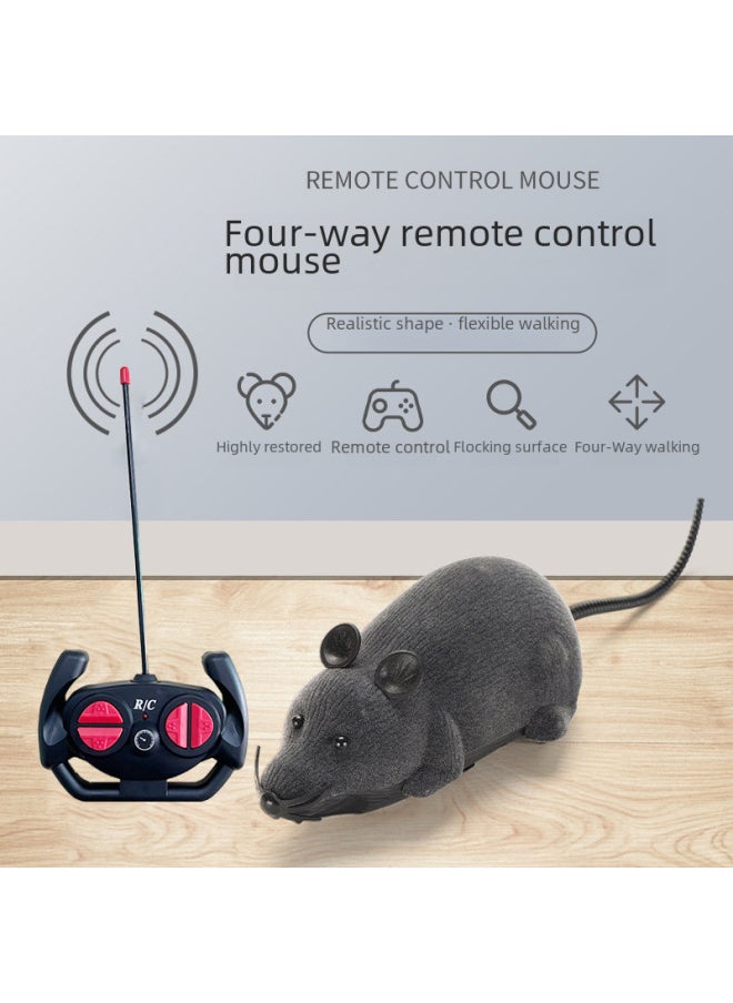 null - Interactive Electric Pet Toy Mouse Remote Control Four-way Control Plush Simulation Infrared Shake Furry Surface-Color:4 Channel-Boxed Black - Image 1