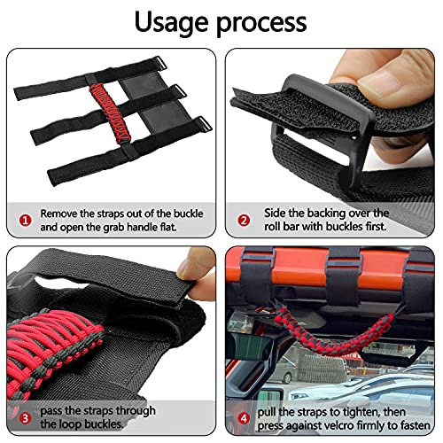 Bentolin مقابض قبضة بار رول 4x لجيب رانجلر YJ TJ JK JKU JL JLU سبورت ساهارا فريدوم روبكون غير محدود X غلادياتور JT 1955-2022 UTV ATV مقبض بارا كورد ملحقات داخلية (أحمر) - Image 3