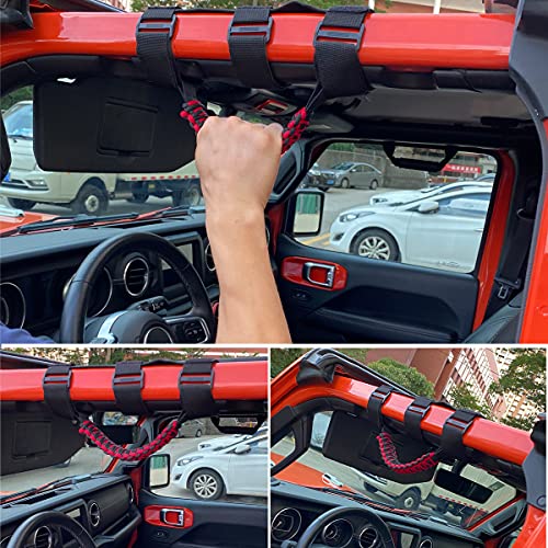 Bentolin مقابض قبضة بار رول 4x لجيب رانجلر YJ TJ JK JKU JL JLU سبورت ساهارا فريدوم روبكون غير محدود X غلادياتور JT 1955-2022 UTV ATV مقبض بارا كورد ملحقات داخلية (أحمر) - Image 5