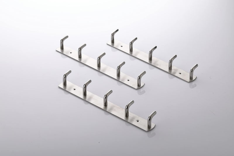 EVEN Stainless Steel 5 PIN Cloth Hanger, Cloth Door Hook Hanger, Steel Five Hook Rail,Stainless Steel Hook with Screw (3 Piece) - Image 1