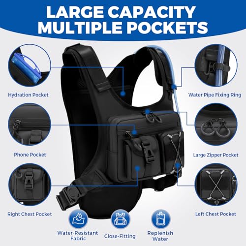 Criuage USA Patent Running Hydration Vest Backpack, Lightweight Chest Pack with 2.0L Water Bladder Bag Daypack for Hiking Running Cycling Race Marathon for Women Men (Black V2, Standard) - Image 2