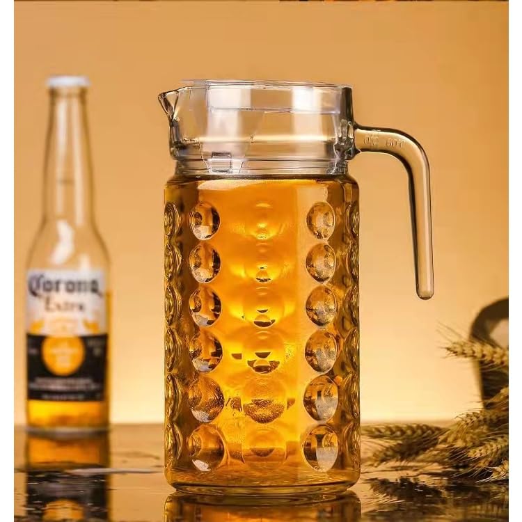 Mivana Premium Juice and Water Glass Pitcher jug with Lid and 1.8 Liter Jug Romantic Style Water jug with Handle hot Cold Water, Milk and Juice Beverage Carafes - Image 4