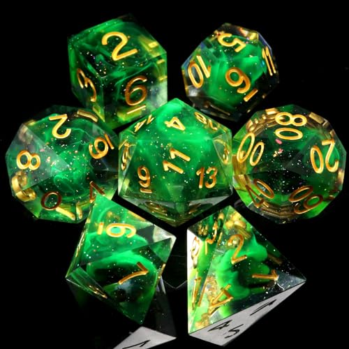 Haxtec Glitter DND Dice Set Sharp Edge Dice with Dice Case Handmade Green Resin DD Dice Set for TTRPGs Compatible with Dungeons and Dragons Gifts - Image 5