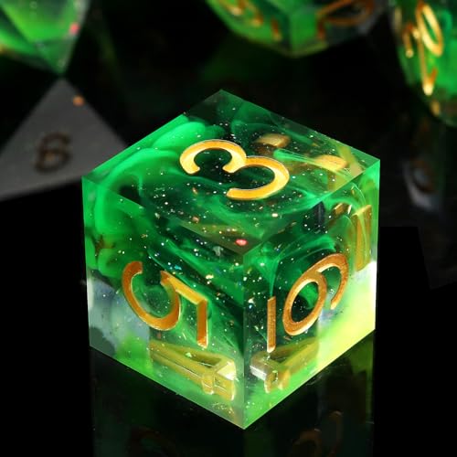 Haxtec Glitter DND Dice Set Sharp Edge Dice with Dice Case Handmade Green Resin DD Dice Set for TTRPGs Compatible with Dungeons and Dragons Gifts - Image 1