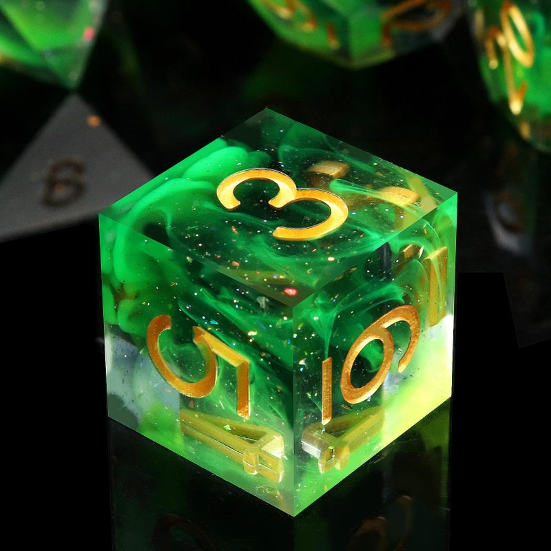 Haxtec Glitter DND Dice Set Sharp Edge Dice with Dice Case Handmade Green Resin DD Dice Set for TTRPGs Compatible with Dungeons and Dragons Gifts - Image 3