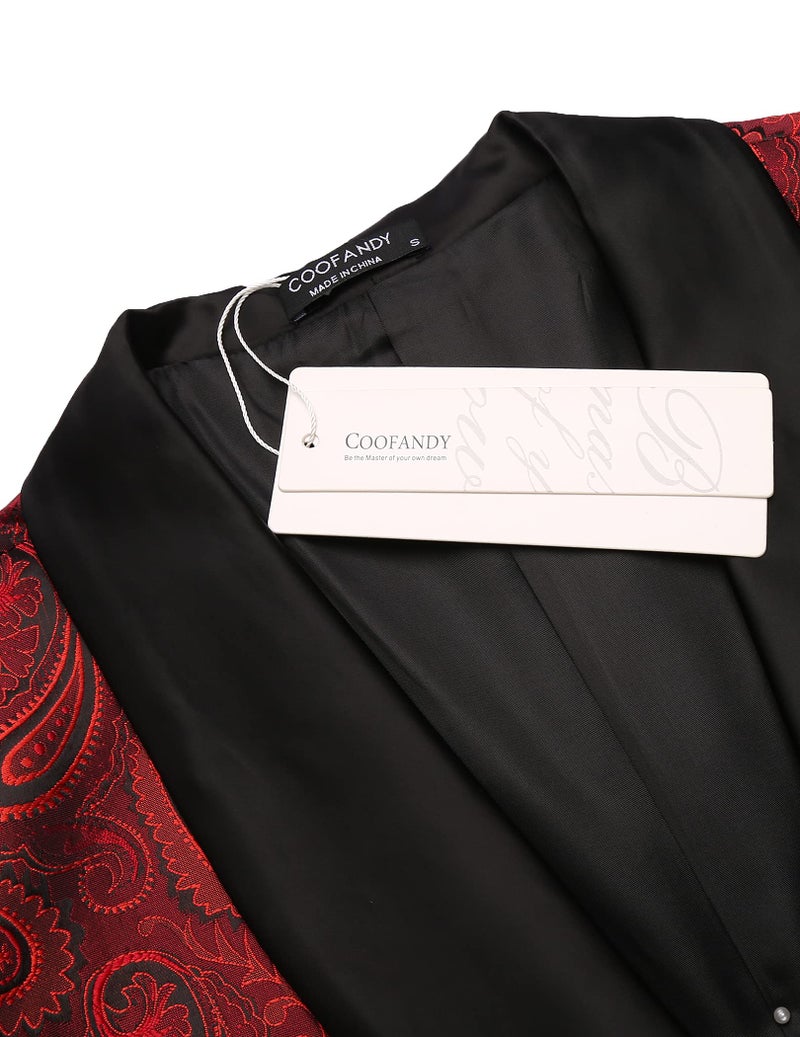 COOFANDY Mens Floral Tuxedo Jacket Paisley Shawl Lapel Suit Blazer Jacket for Dinner,Prom,Wedding Red - Image 4