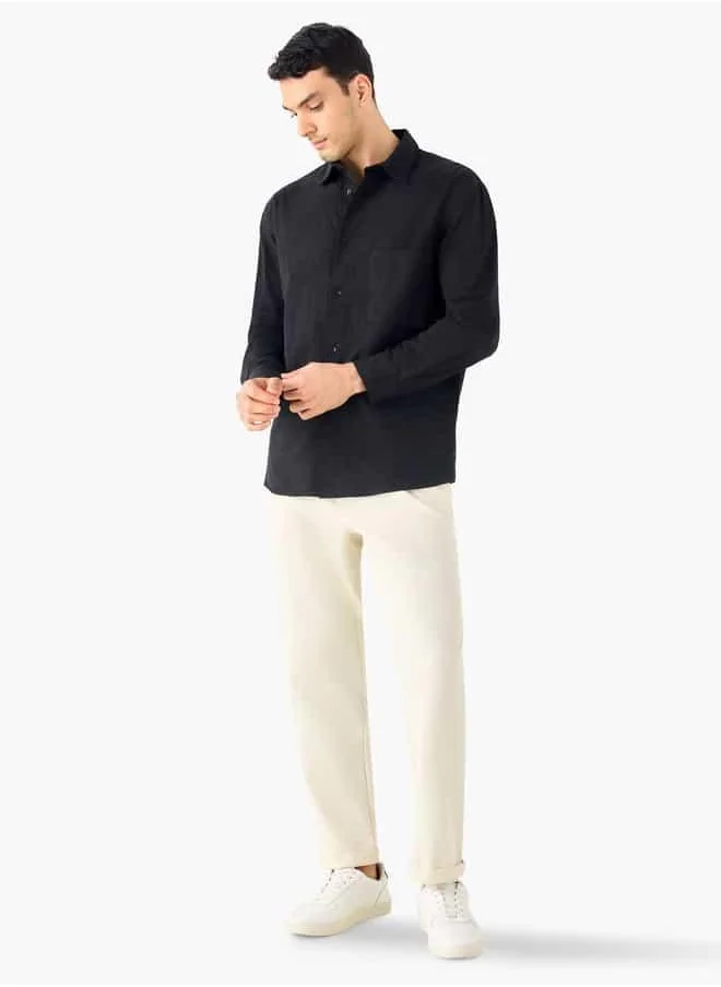 Iconic Iconic Regular Fit Textured Shirt with Collar and Long Sleeves