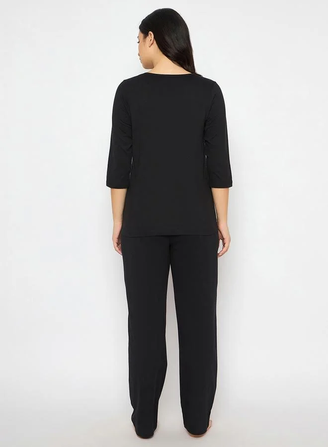 Clovia Clovia Text Print Cotton Top and Pyjama Set