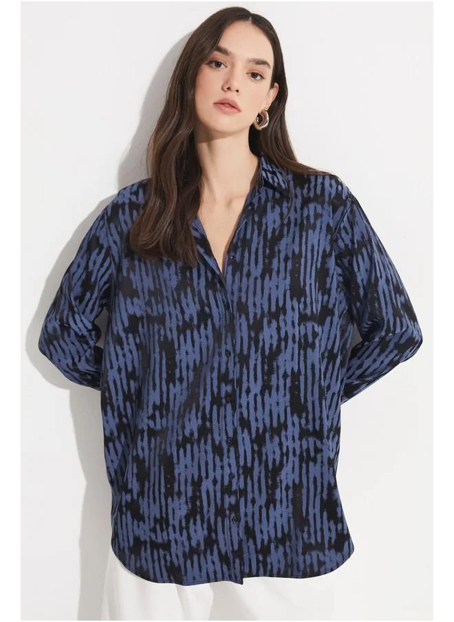 جون June Women Exclusive Boyfriend/Wide Fit Rayon Blend Patterned Shirt Black