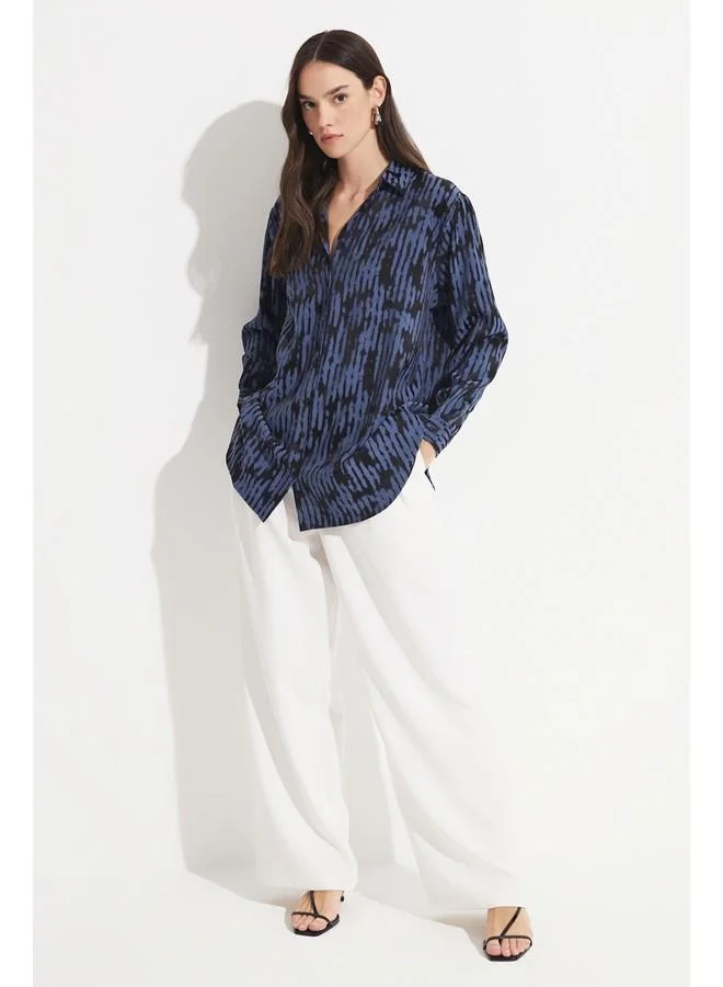 جون June Women Exclusive Boyfriend/Wide Fit Rayon Blend Patterned Shirt Black