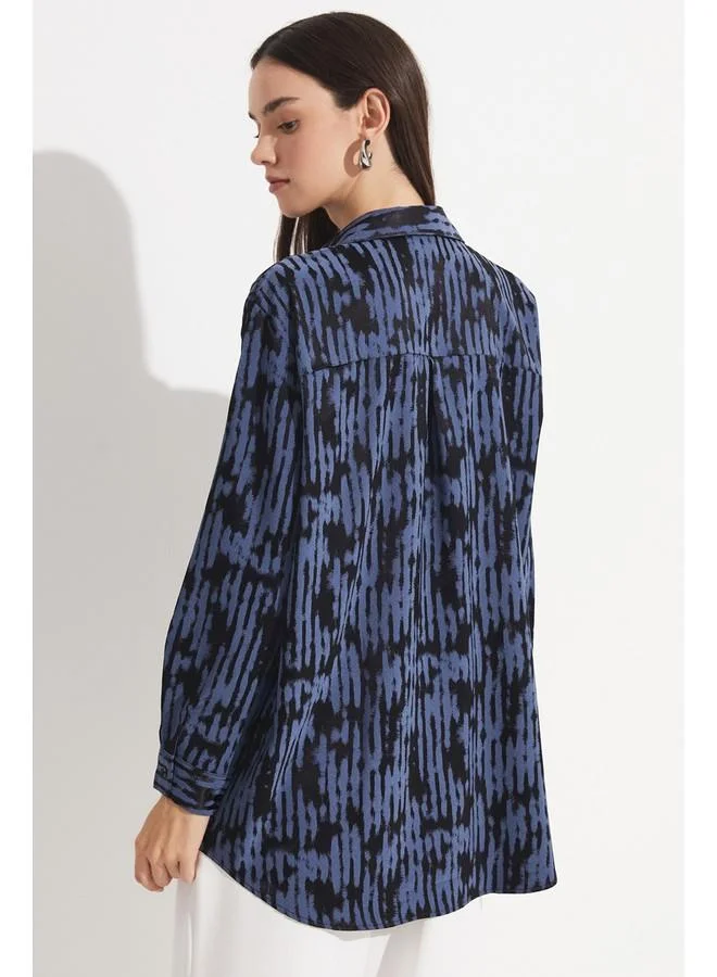 جون June Women Exclusive Boyfriend/Wide Fit Rayon Blend Patterned Shirt Black