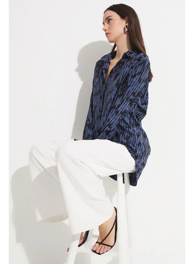 جون June Women Exclusive Boyfriend/Wide Fit Rayon Blend Patterned Shirt Black