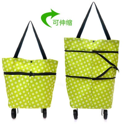 Foldable Trolley Shopping Cart with Handbag Dot Green 