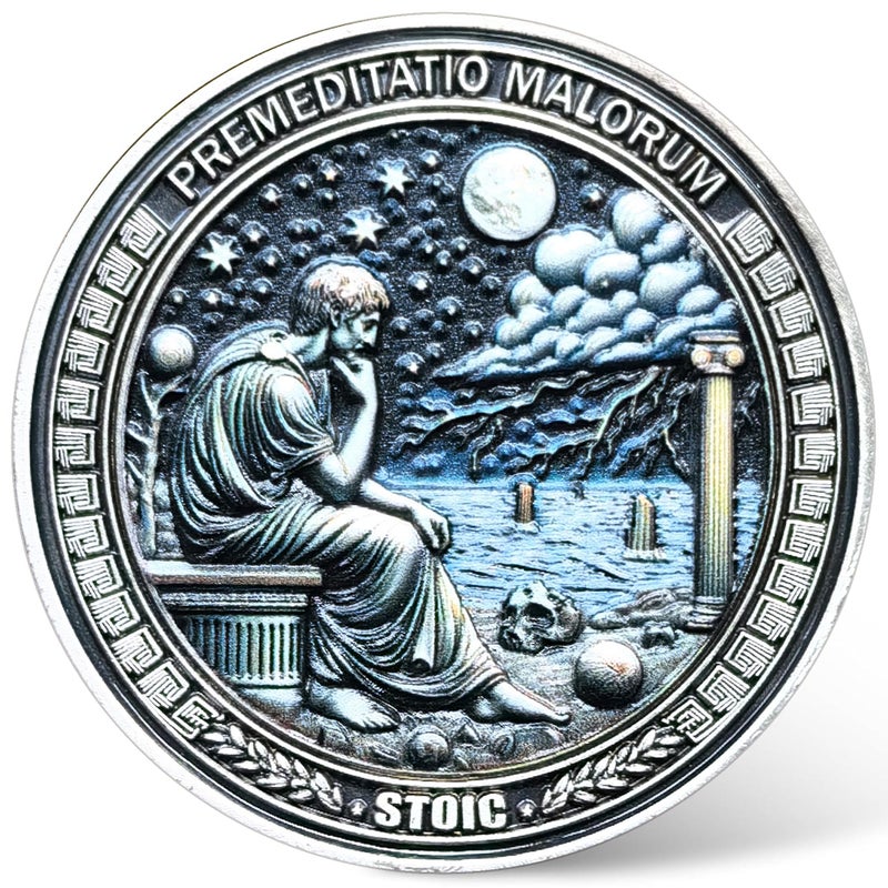 CYOUNG Stoic Challenge Coin Premeditatio Malorum Design with Seneca Quote Motivational Coin for Philosophy Enthusiasts and Collectors - Image 3