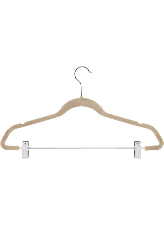 ZOBER Velvet Hangers With Clips - Pack Of 20 Metal Clip Hangers For Pants - Notched Ivory Velvet Skirt Hangers For Pants, Skirts, Suits, Dresses & Shirts W/ 360 Degree Hook - Non Slip Felt Hangers  - Image 3