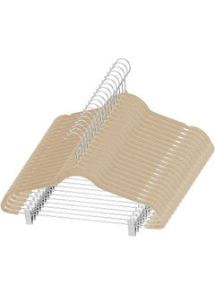 ZOBER Velvet Hangers With Clips - Pack Of 20 Metal Clip Hangers For Pants - Notched Ivory Velvet Skirt Hangers For Pants, Skirts, Suits, Dresses & Shirts W/ 360 Degree Hook - Non Slip Felt Hangers  - Image 1