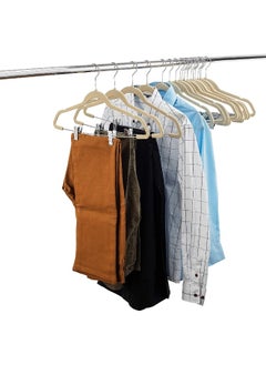 ZOBER Velvet Hangers With Clips - Pack Of 20 Metal Clip Hangers For Pants - Notched Ivory Velvet Skirt Hangers For Pants, Skirts, Suits, Dresses & Shirts W/ 360 Degree Hook - Non Slip Felt Hangers  - Image 5