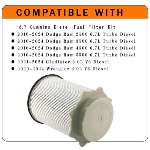 ZIMGLOBAL 68157291AA Fuel Filter Replacement for 2010 Dodge Ram 6.7L Cummins & 2011-2024 Ram 2500/3500/4500/5500 6.7L Diesel - OE #68065608AA 680616344AA MO608 DF99085 68436631AA - Image 3