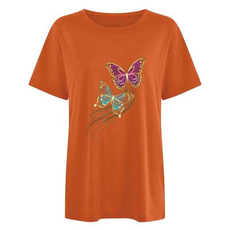 Cross-border Spring and Summer New Shoulder Women's Flying Color Butterfly Loose Round Neck Shoulder Short-sleeved T-shirt - Image 5