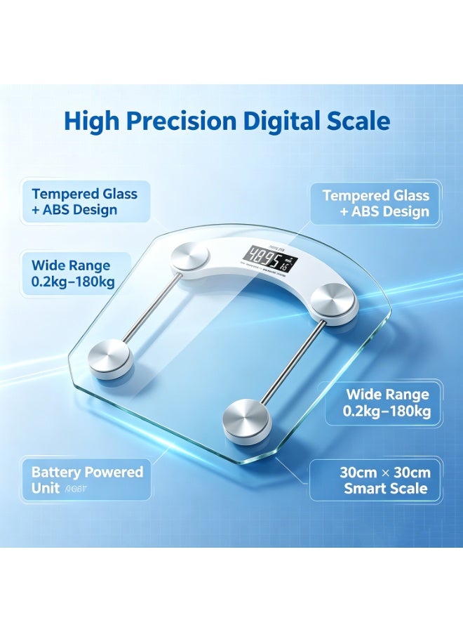 ميزان رقمي لوزن الجسم، شاشة LCD بإضاءة خلفية، دقة عالية (سعة 180 كجم / 396 رطلاً)، قواعد مانعة للانزلاق – مناسب للاستخدام في المنزل، وصالات الألعاب الرياضية، والحمامات، والفنادق. - Image 5